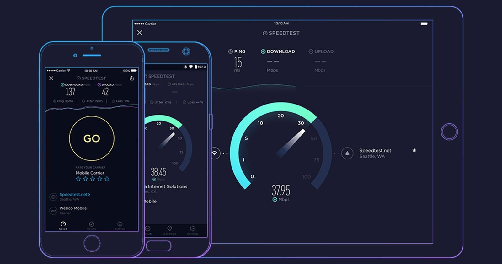 La app de Speedtest está disponible tanto en móviles como en tablets.