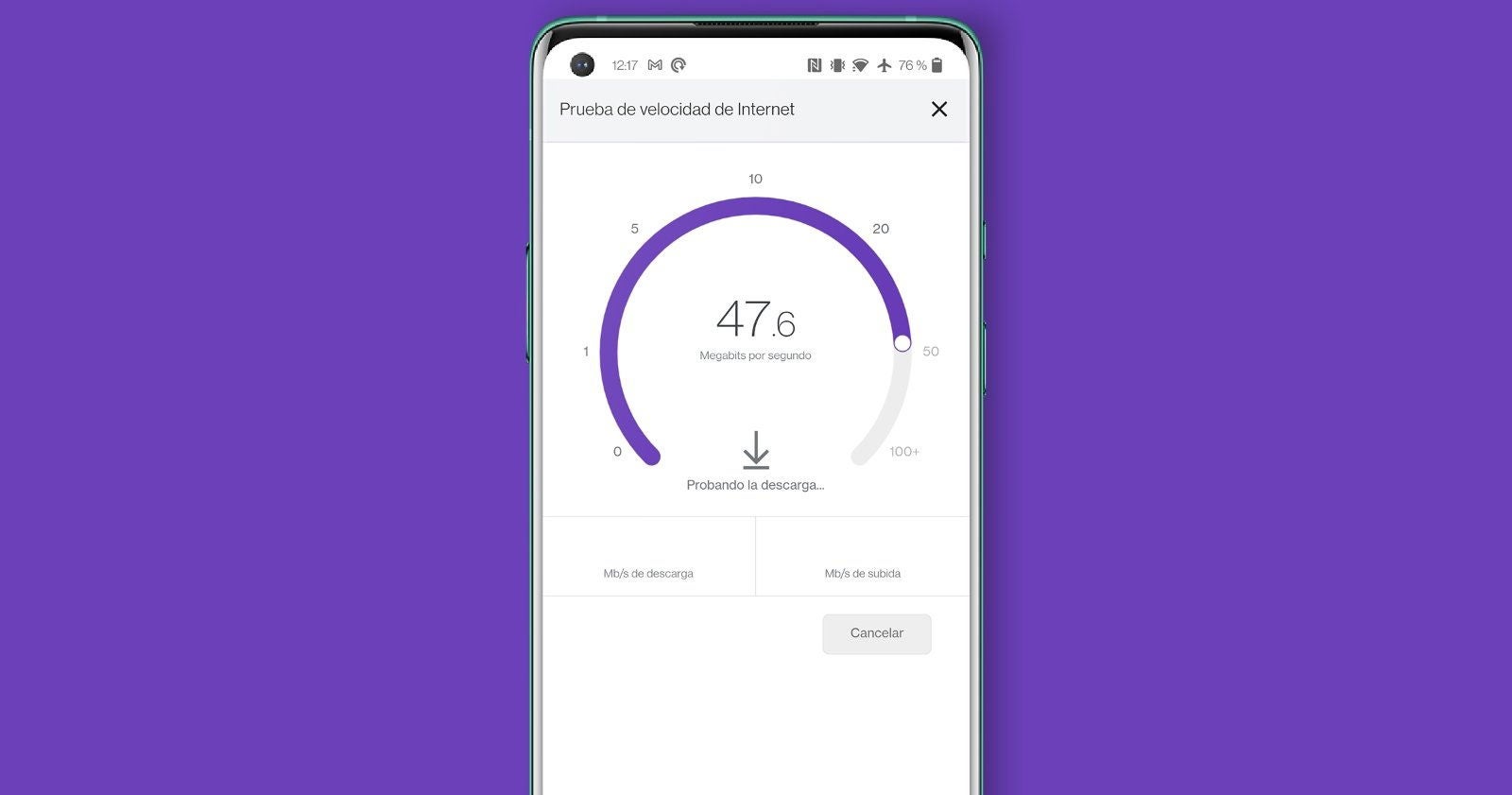La interfaz del test de velocidad de Google.