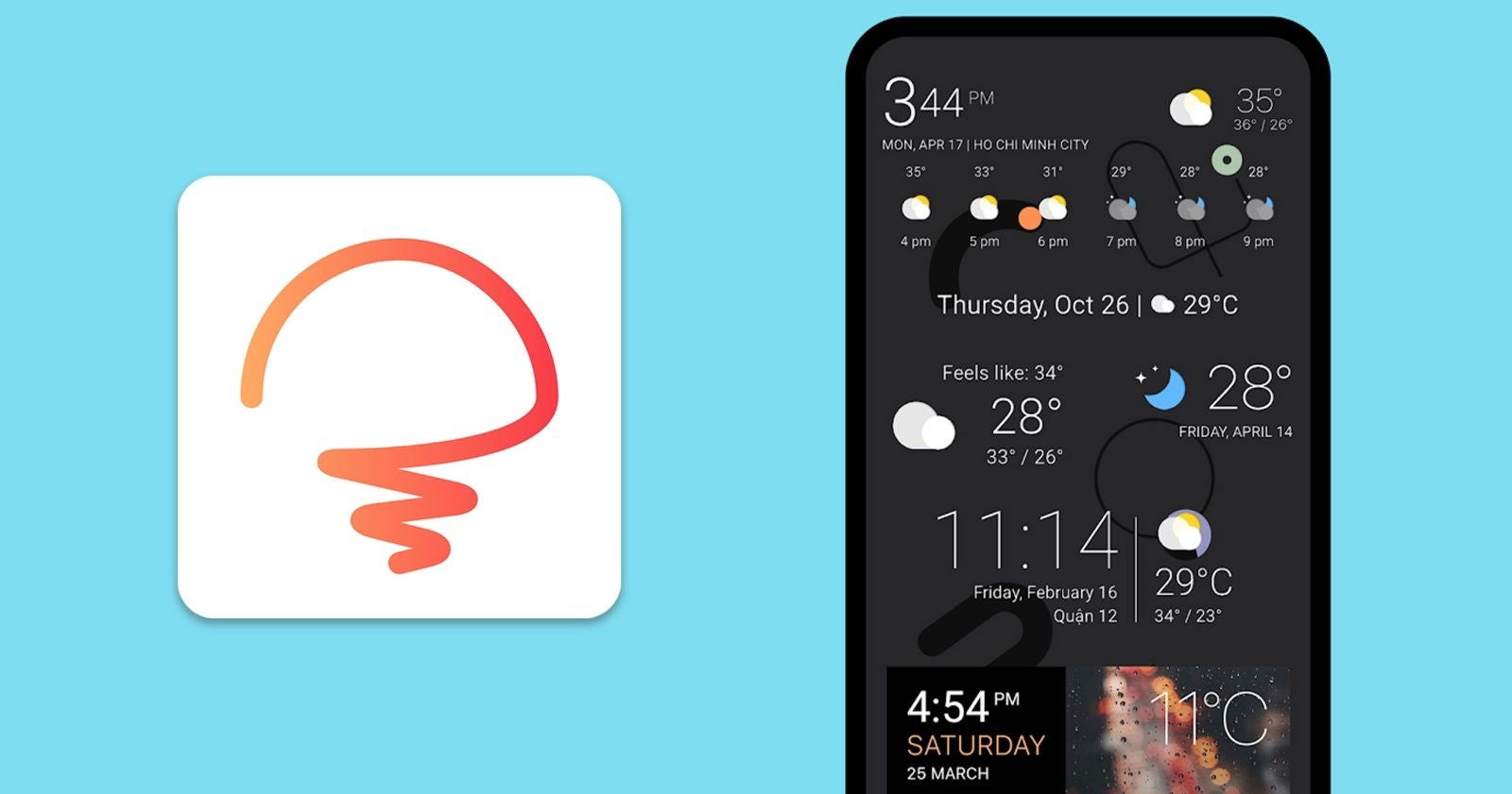 Los widgets de Today Weather en un móvil Android.