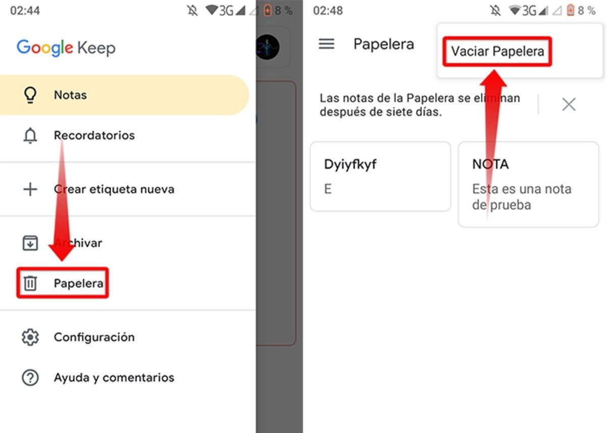 Así puedes vaciar la papelera de Google Keep