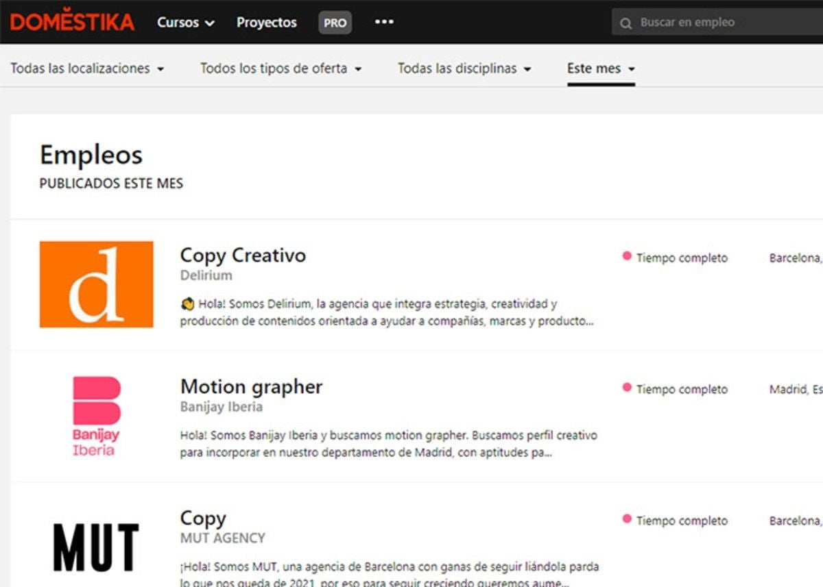 Domestika: vacantes disponibles todos los días
