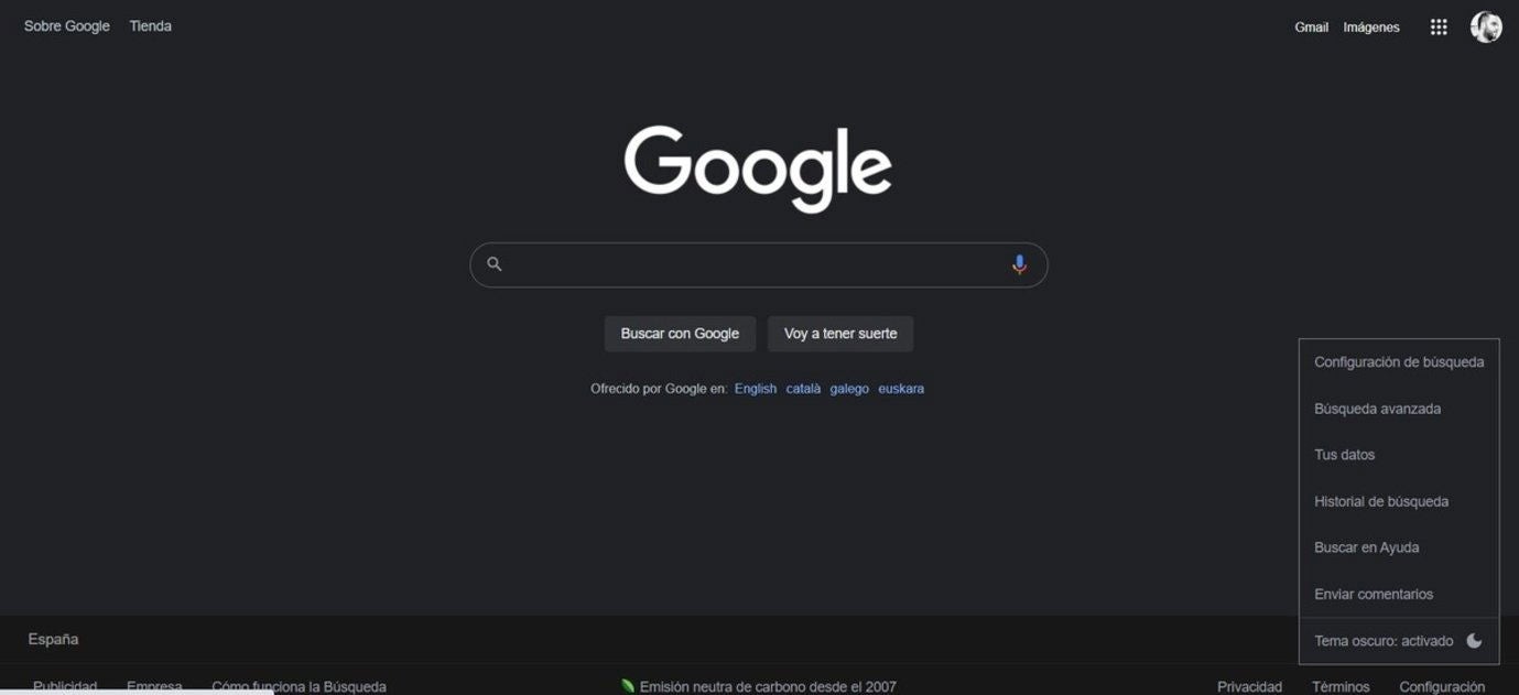 Cómo activar el modo oscuro de Google en su versión de escritorio