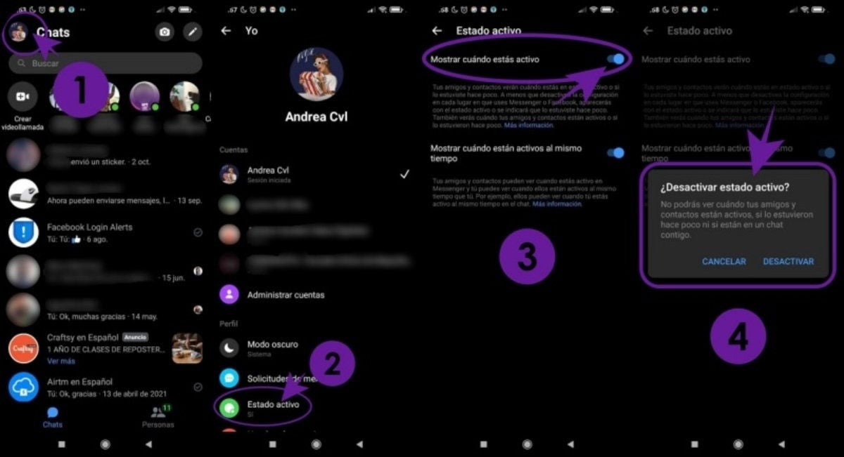 Cómo ocultar el estado activo en la app Facebook Messenger desde el móvil.