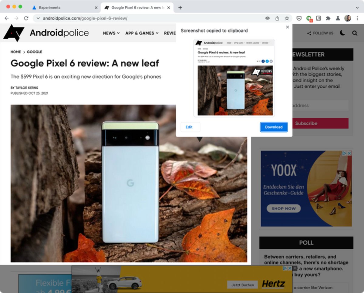 Nueva herramienta de capturas de pantalla en la versión de escritorio de Google Chrome