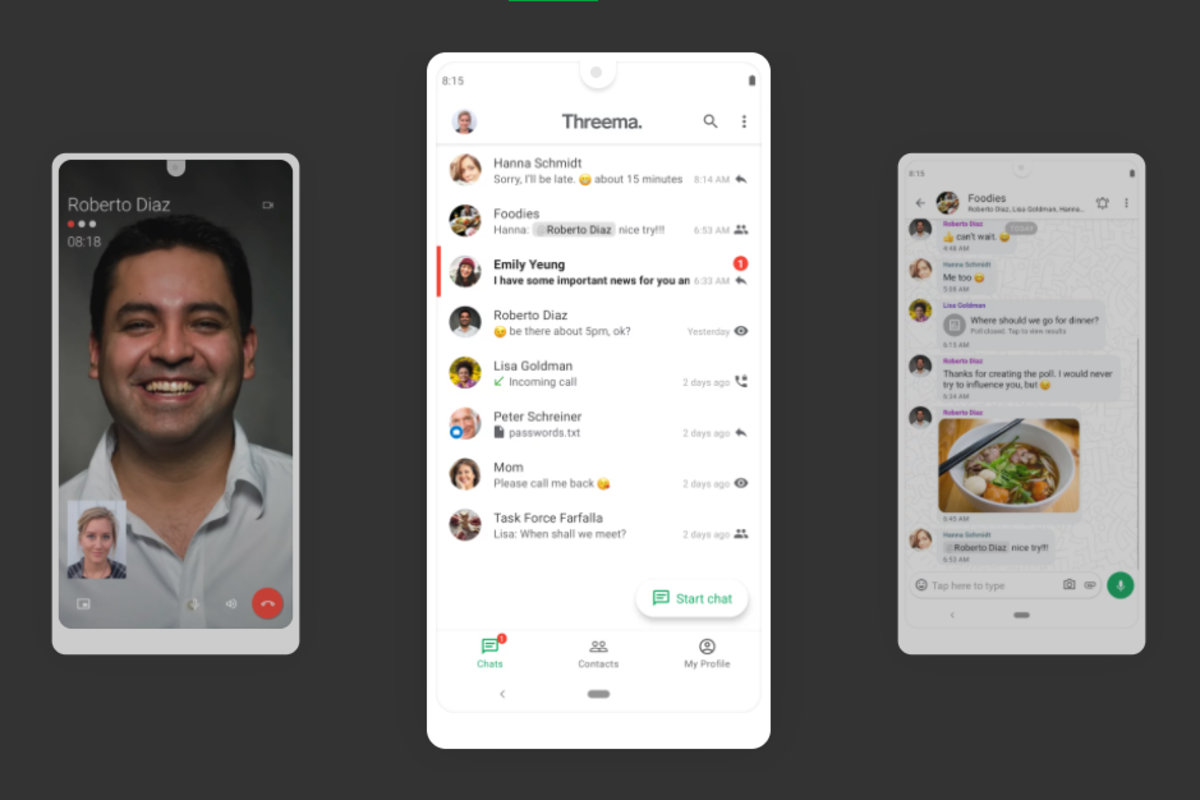 La interfaz de Threema en un móvil Android