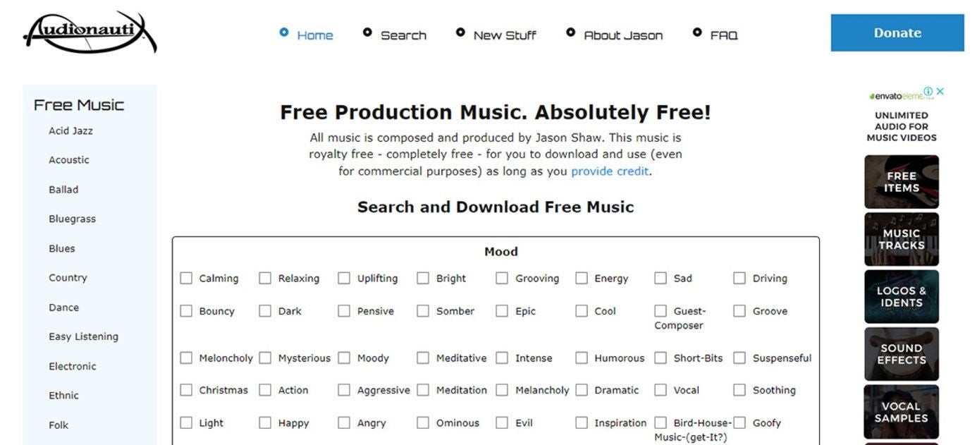 Web Audionautix con música sin derechos de autor