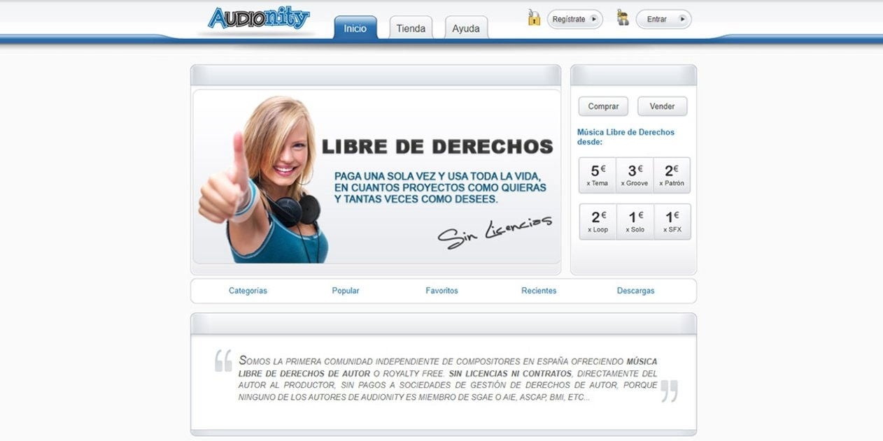 web audonity para descargar música sin derechos de autor
