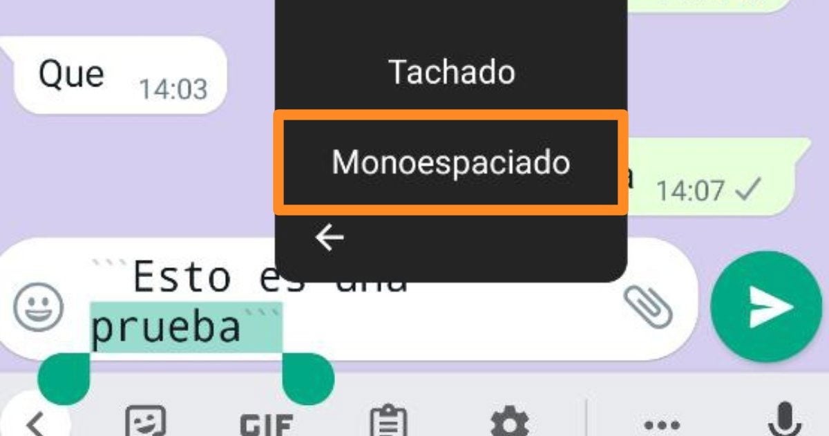Otra forma de personalizar el texto de WhatsApp es el monoespaciado.