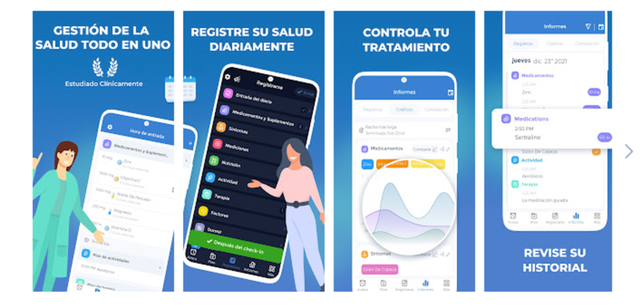 Recordatorio de medicación funciona además como un rastreador de síntomas.