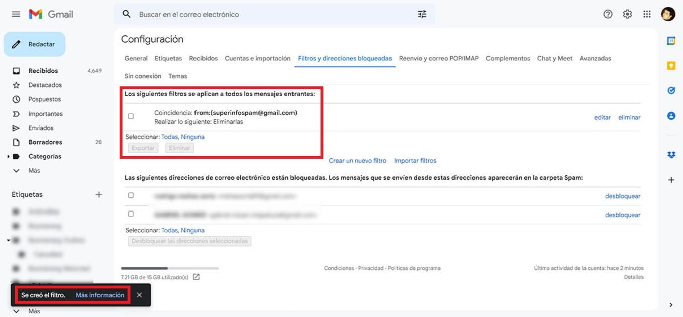 Verifica si el filtro que has creado está bien.