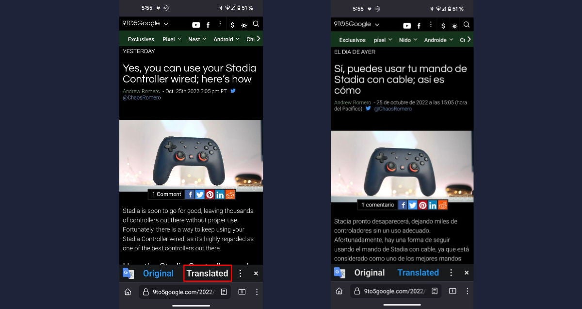 Pulsa en el botón "Translated" y la página web se traducirá a tu idioma nativo