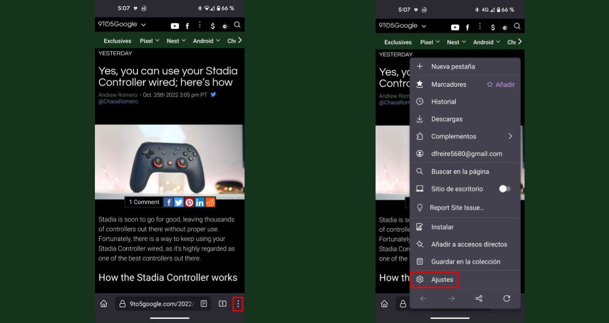 Pulsa en el botón de menú y entra en la sección "Ajustes"