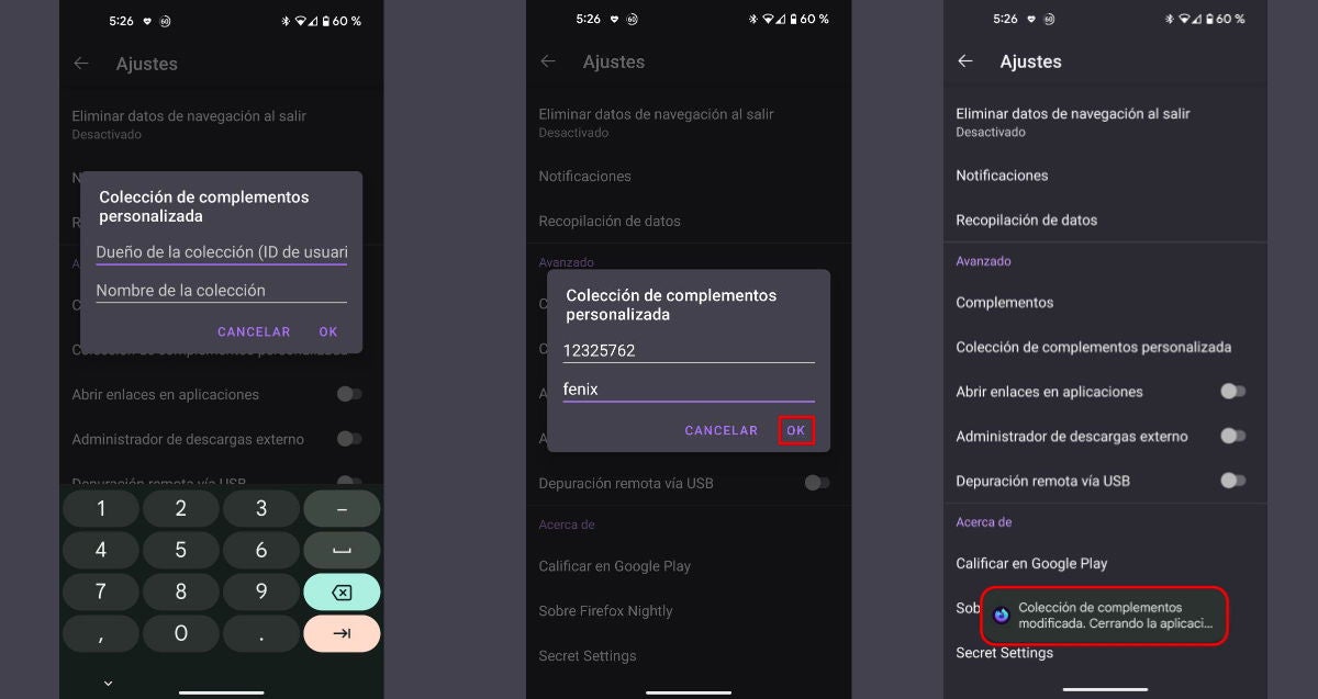 Cubre los campos con los parámetros indicados y pulsa en el botón "OK"