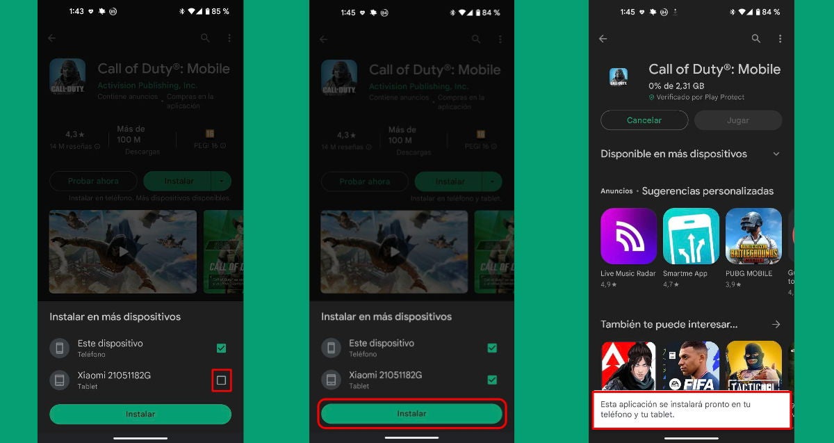 Marca el check que está a la derecha del nombre de tu tablet y clica en el botón "Instalar"