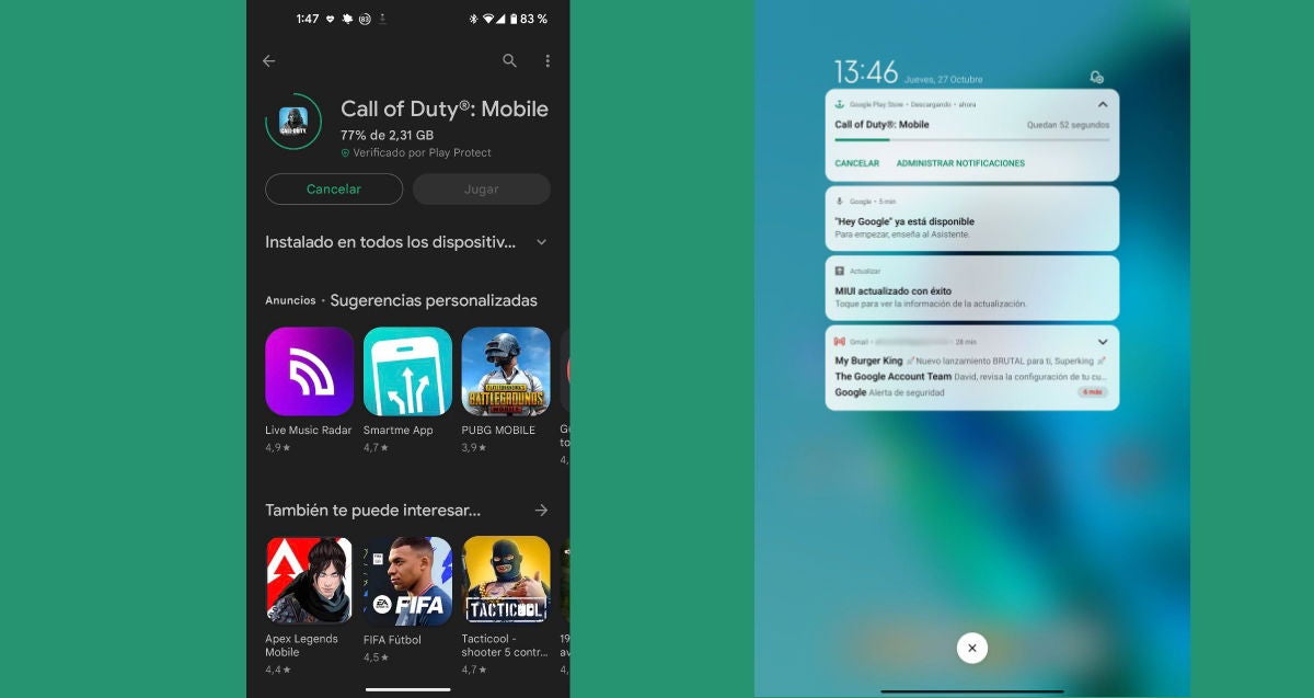 Después de pulsar el botón "Instalar", la app se empezará a instalar en tu tablet y podrás ver el progreso de instalación tanto en el móvil como en la tablet
