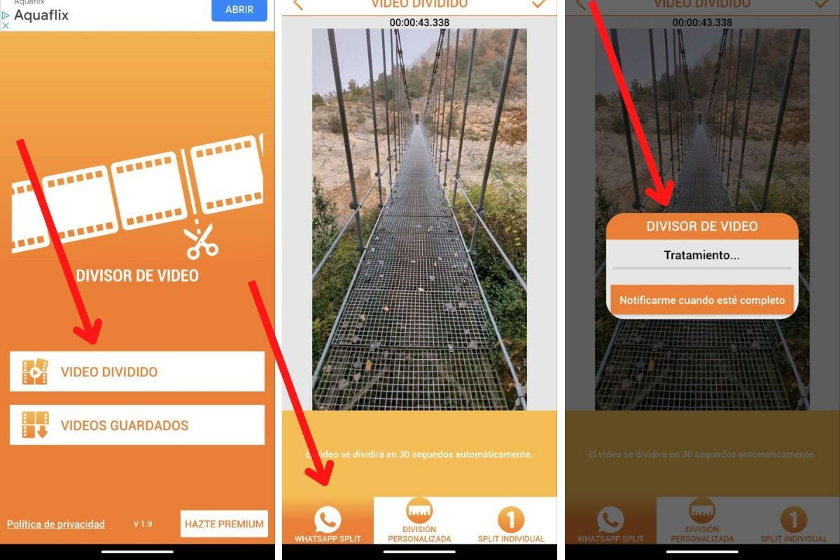 Los pasos para dividir un vídeo con VideoSplitter son muy simples. Lo mejor de todo es que podrás enviar el resultado directamente al estado desde esta herramienta