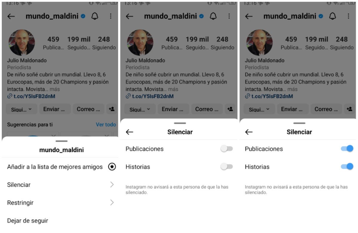 Pasos para silenciar una cuenta en Instagram