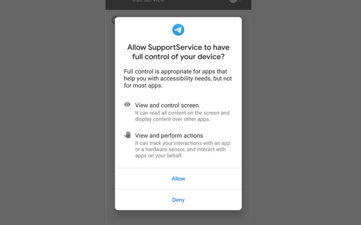 Mensaje de instalación de la versión corrupta de Telegram