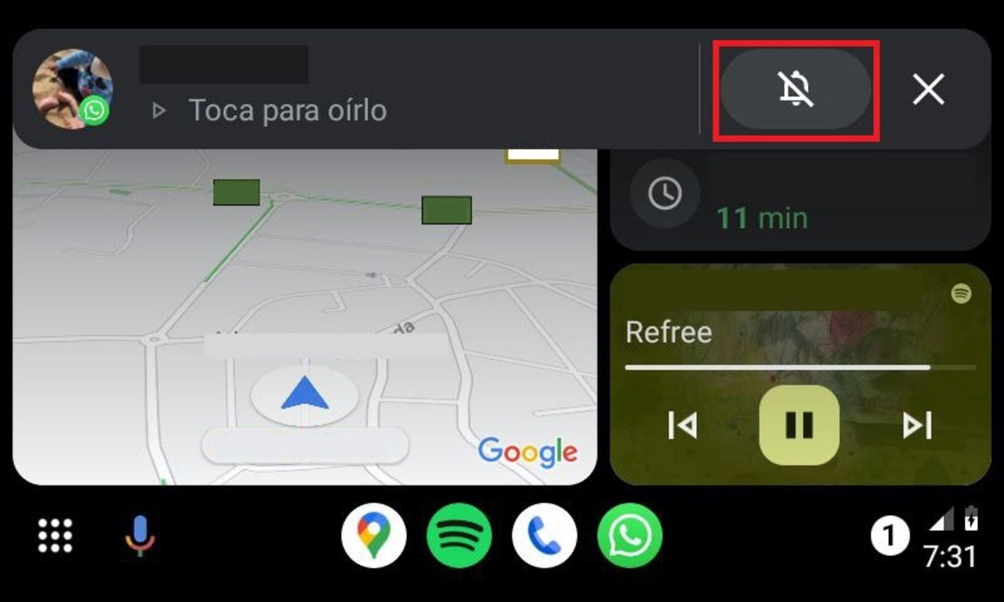 Silenciando una conversación en Android Auto para evitar que moleste