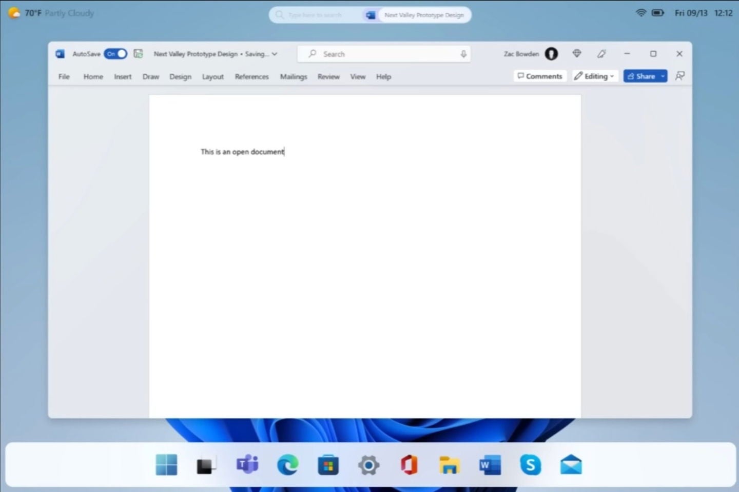 Una captura de pantalla de la supuesta interfaz de Windows 12
