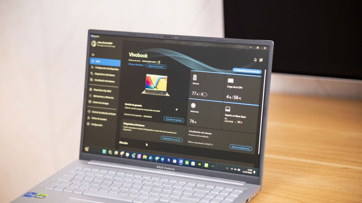 Así se ve la pestaña principal de la app MyASUS / Fotografía: Rubén Ulloa