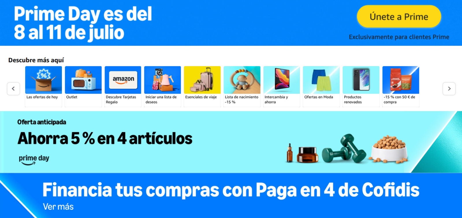 La portada de la sección del Prime Day en la web de Amazon confirma la fecha de la edición de 2025
