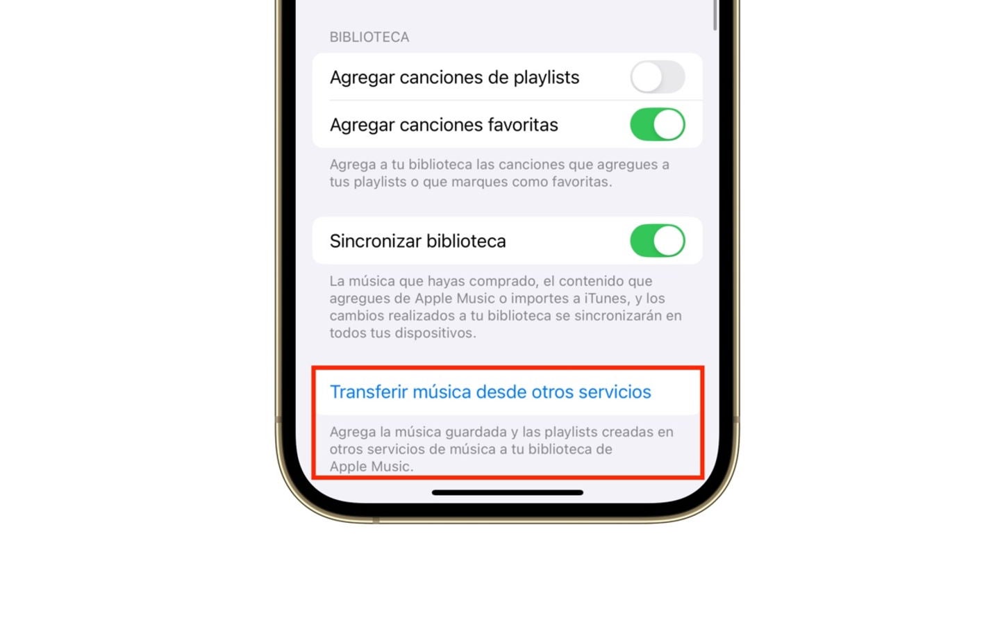 Opción para transferir musica a Apple Music