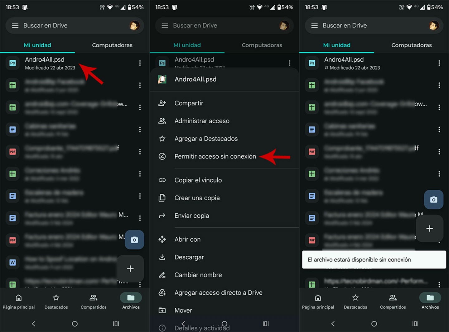 Los archivos sin conexión se descargan en el dispositivo desde donde se configuró la función
