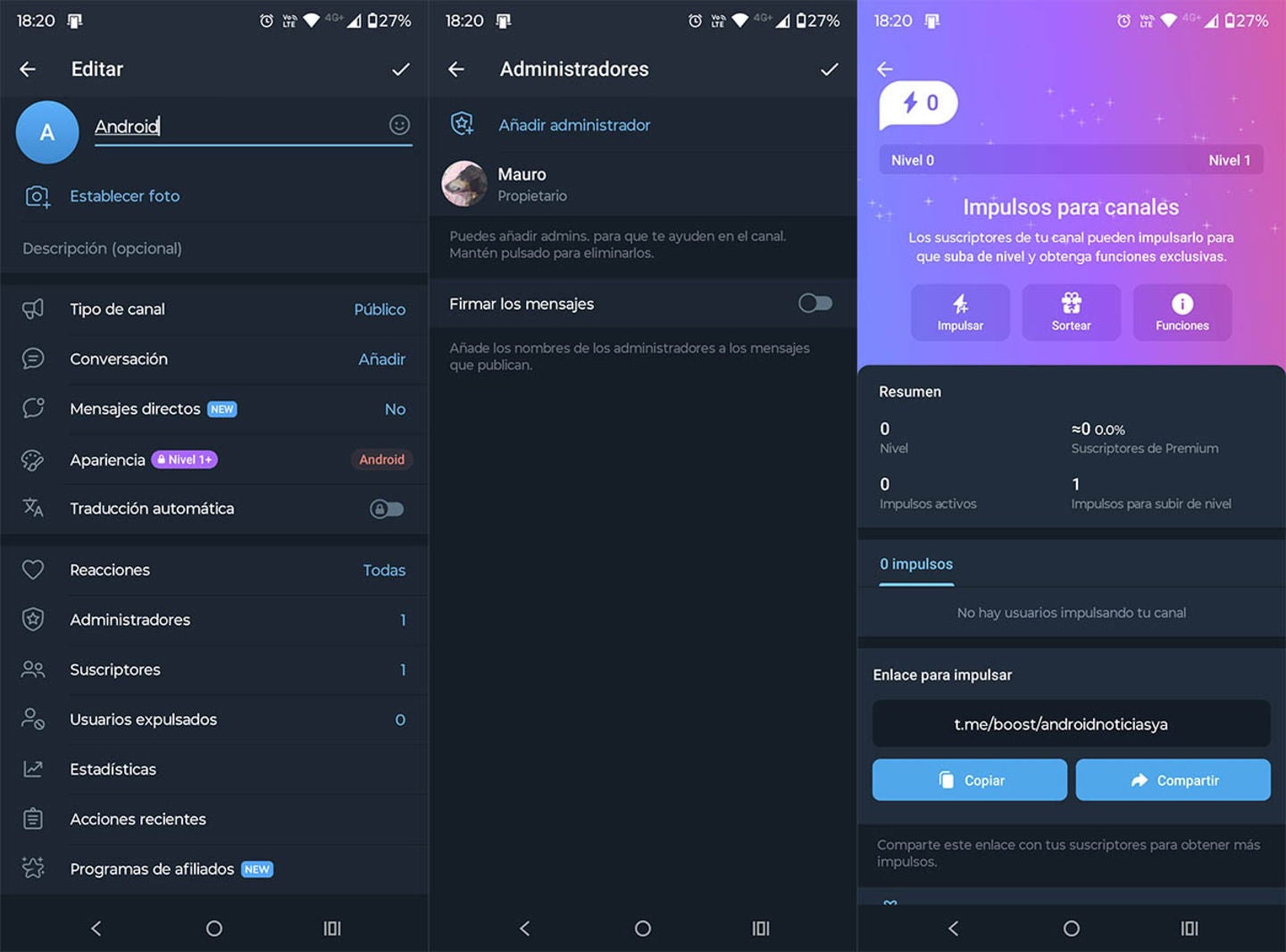 Telegram permite modificar el canal de forma completa, incluso una vez que el mismo ha sido creado