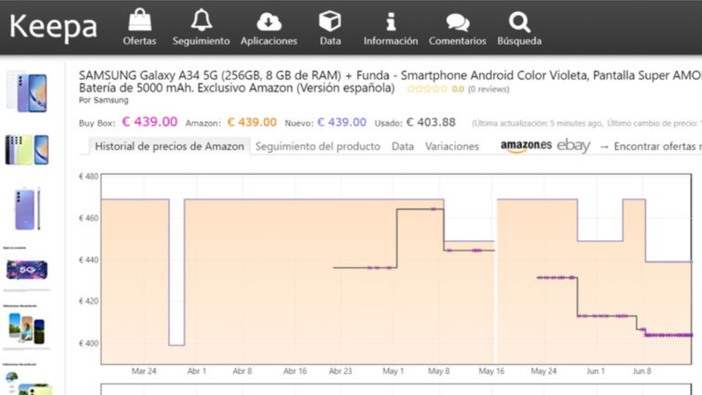 Con Keepa puede controlar los cambios del precio de un producto