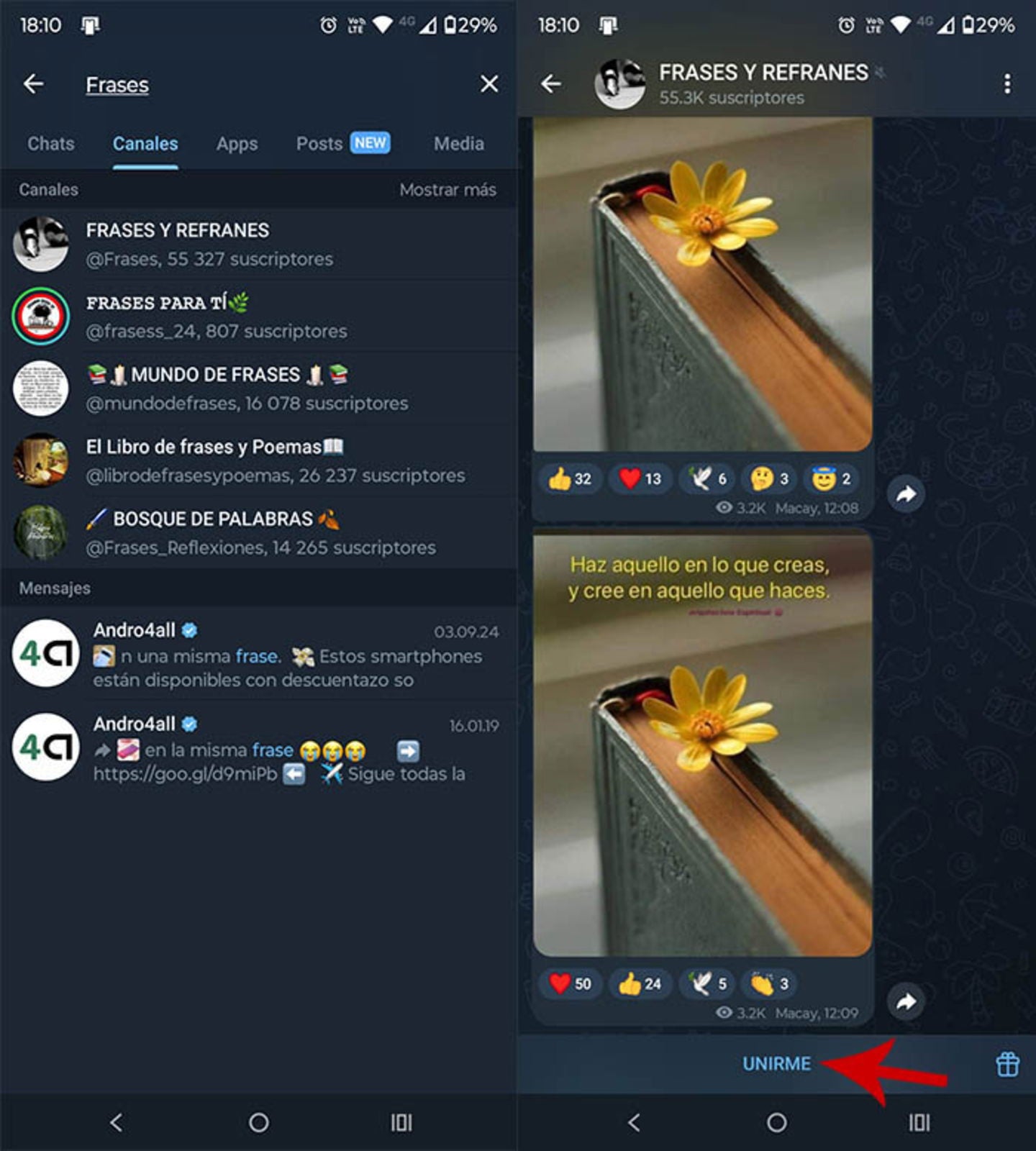 Hay canales de Telegram que permiten comentar las publicaciones