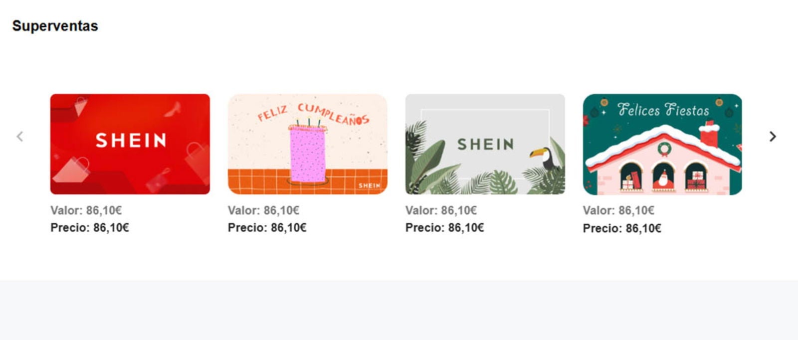 SHEIN ofrece distintos modelos de tarjetas (pueden personalizarse)