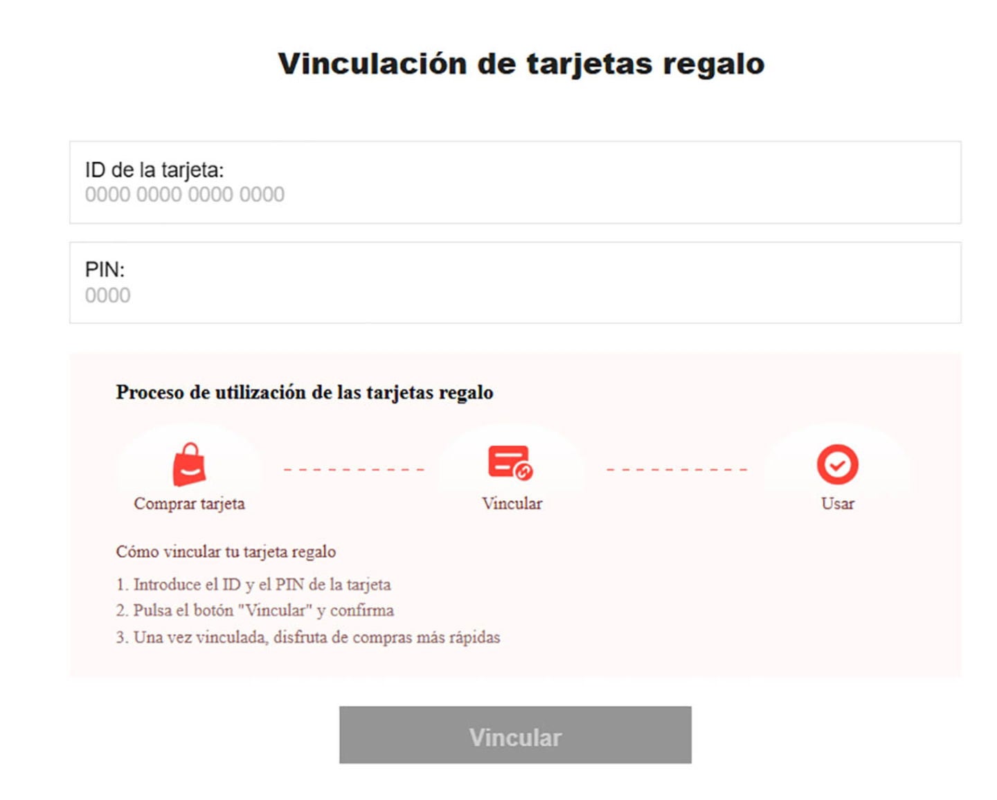 Puedes vincular una tarjeta de regalo desde el correo que te ha enviado SHEIN, o bien de forma manual con el ID de la tarjeta