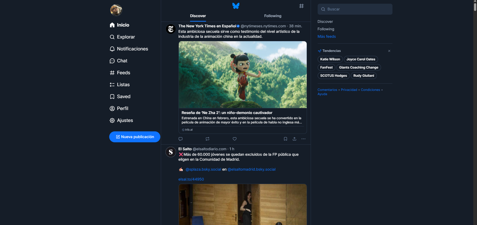 En Bluesky, puedes controlar qué páginas aparecen en tus feeds