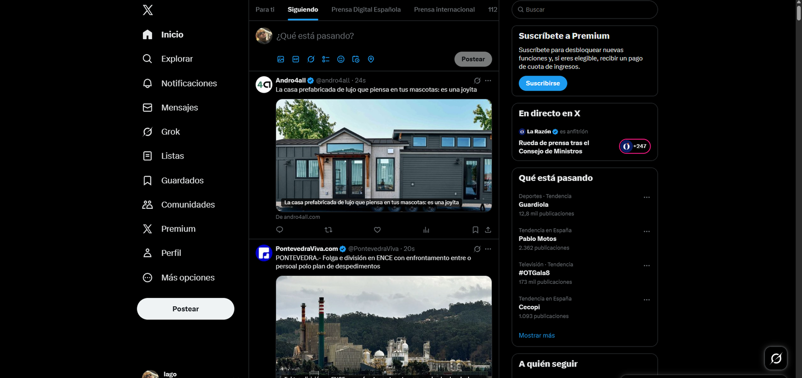 En X, la red limita la personalización del feed a las cuentas que sigues, pero no facilita la capacidad de controlar tú "para ti"
