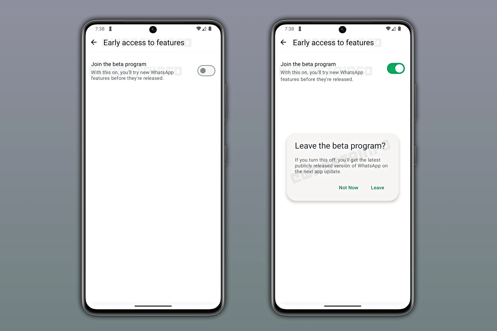 Unirte al acceso anticipado de funciones será tan fácil como deslizar un botón / Imagen: WABetaInfo