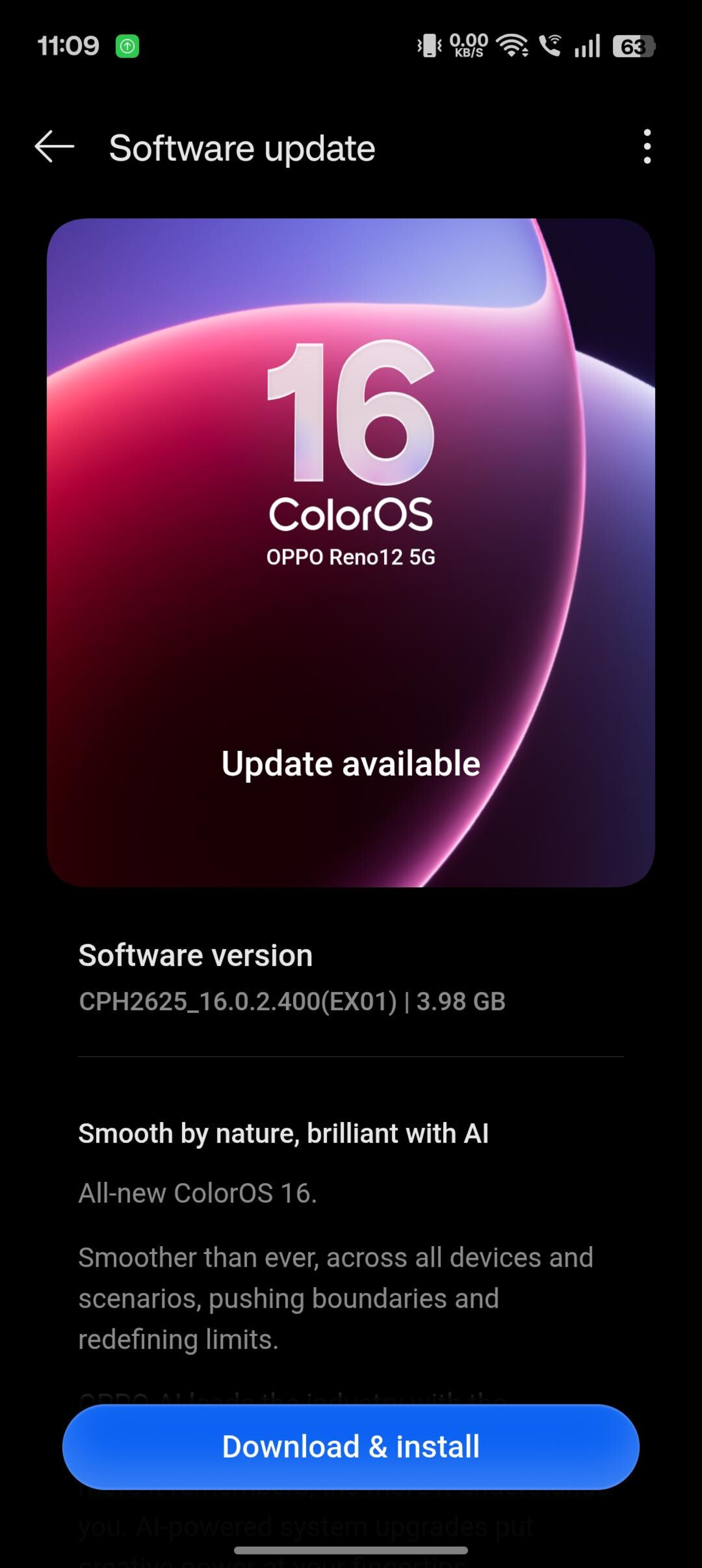 Un móvil OPPO Reno 12 5G con la versión de software ColorOS16 / Imagen: @Choice-Gene1363 en Reddit