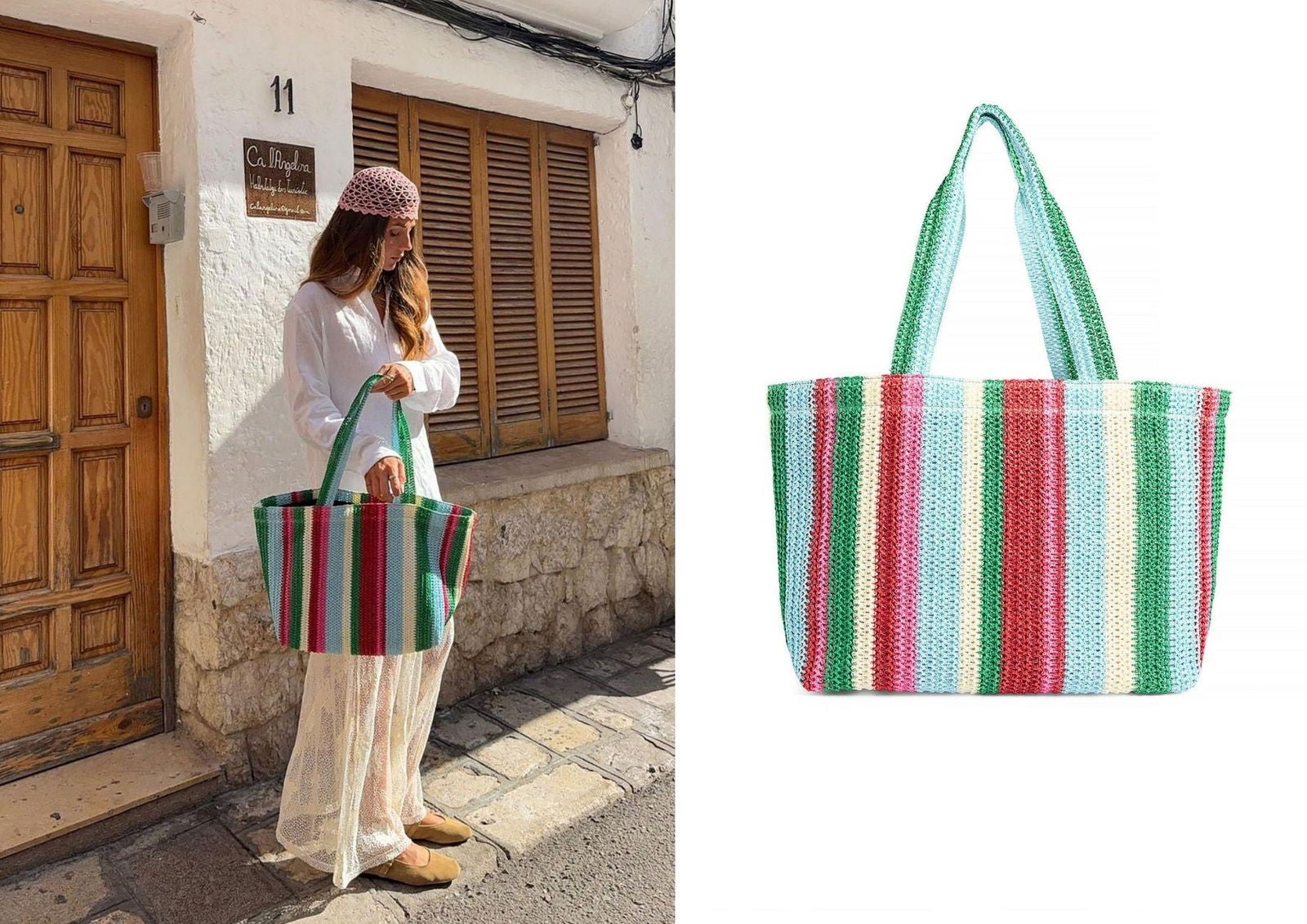 Izq.: @arethafuste | Dcha.: Bolsa de crochet de rayas NA-KD (45,95 €)