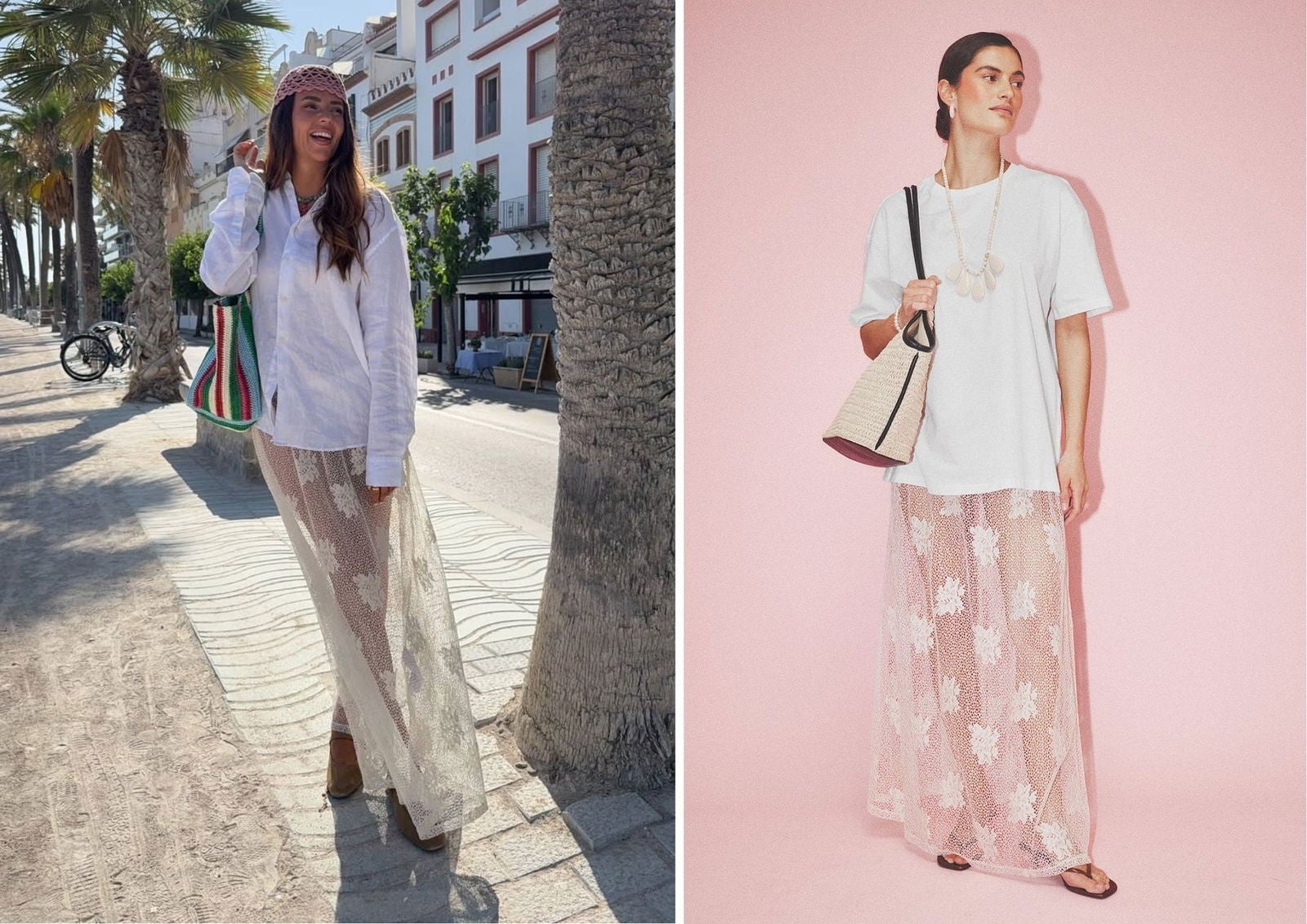 Izq.: @arethafuste | Dcha.: falda de encaje larga NA-KD (49,95 €)