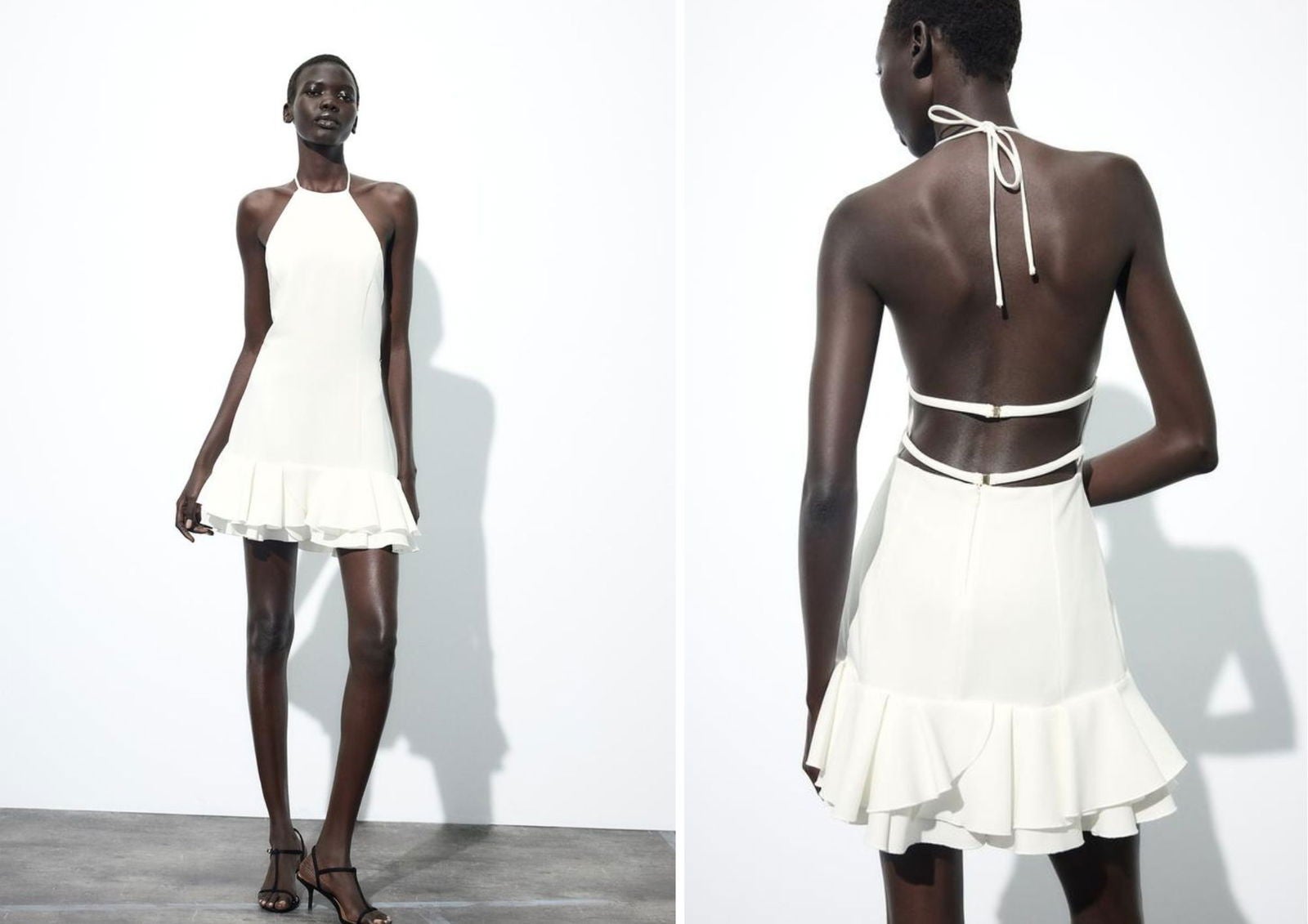 Vestido escote halter blanco con volantes | ZARA (39,95€)