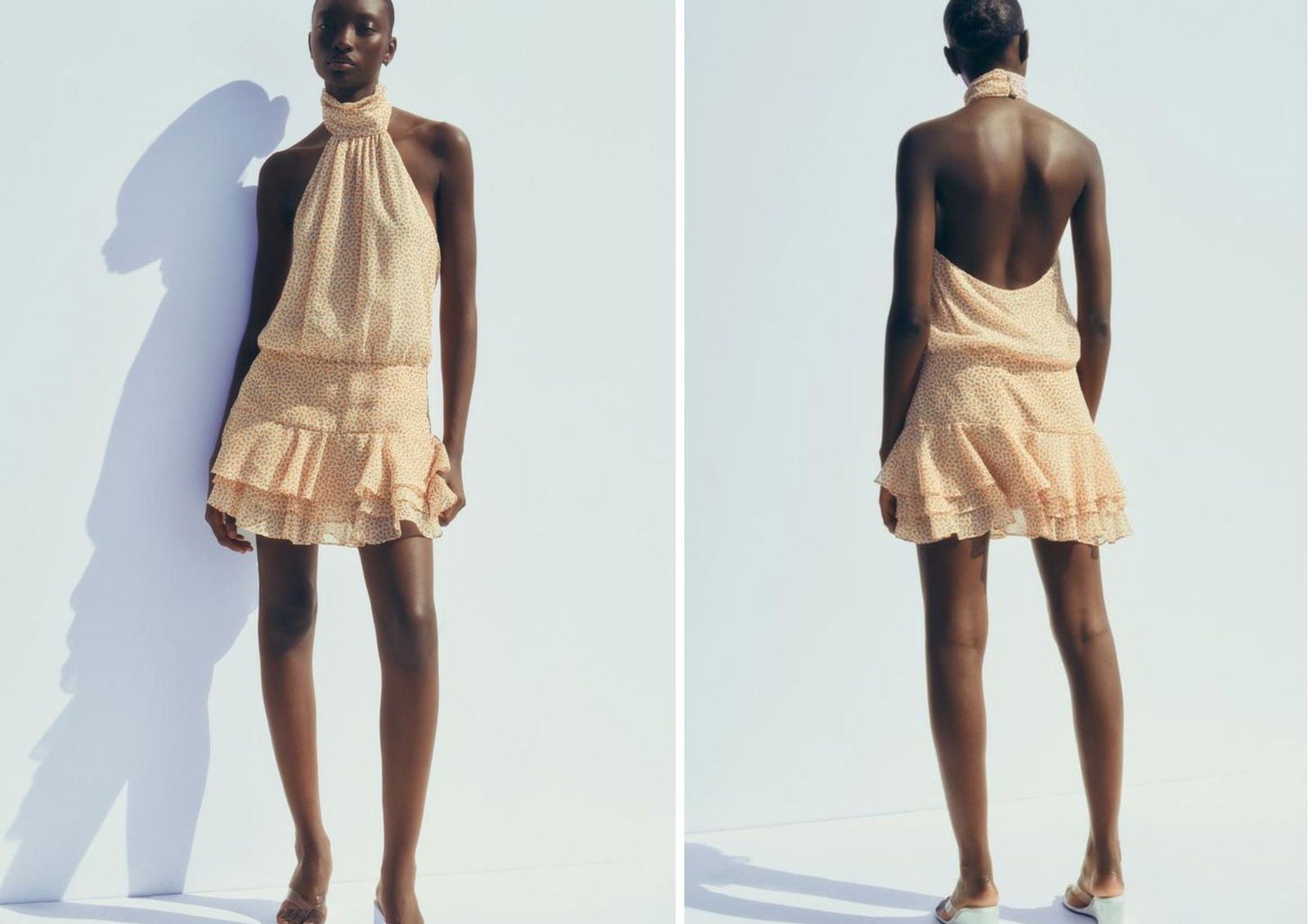 Vestido escote halter con volantes y flores | ZARA (29,95€)