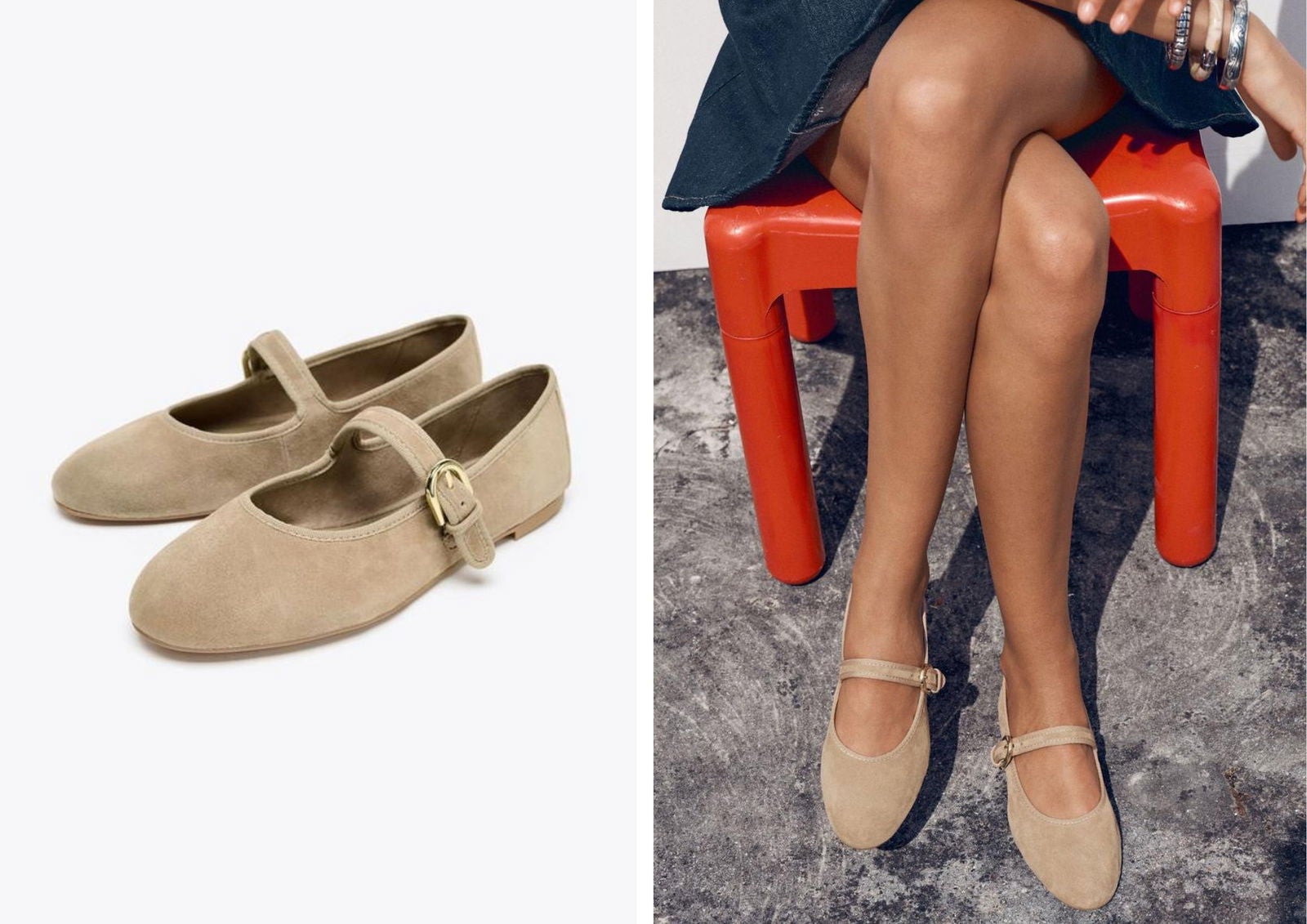 Mary Jane de ante en marrón arena con hebilla metálica (39,95€) | Zara