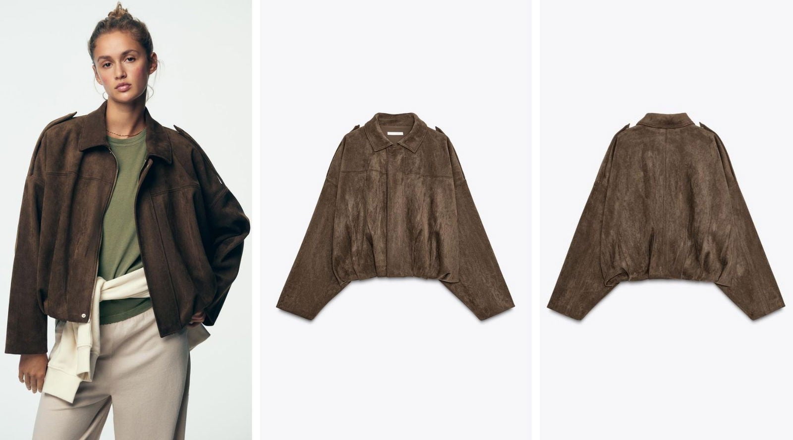 Bomber efecto ante en marrón chocolate (49,95€) | Zara