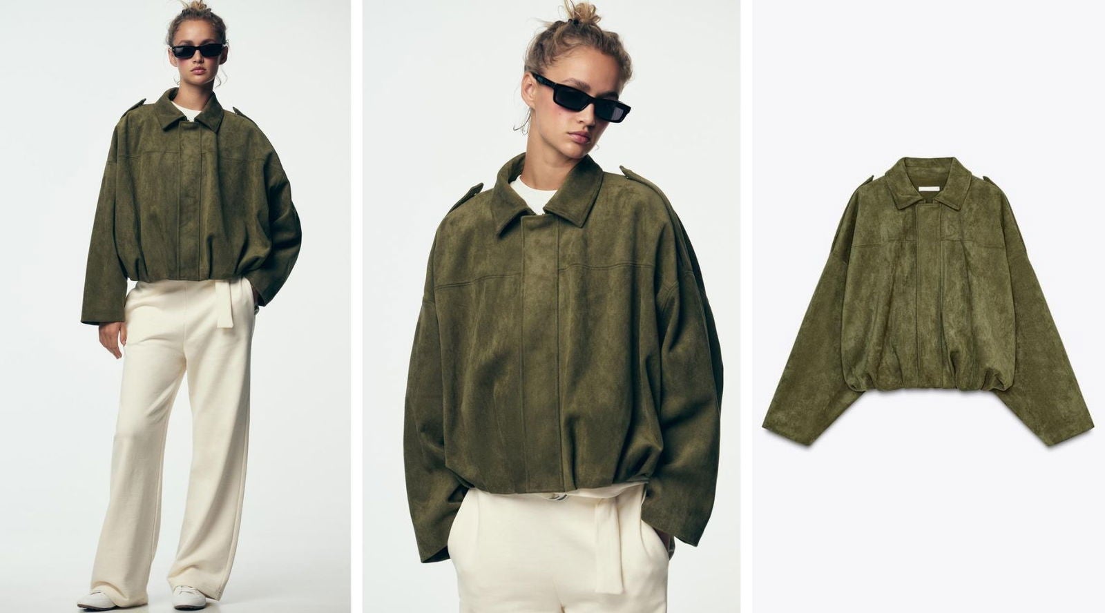 Bomber efecto ante en verde khaki (49,95€) | Zara