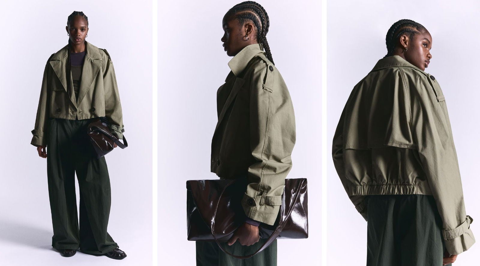 Cazadora trench corta en verde caqui (35,99€) | Bershka