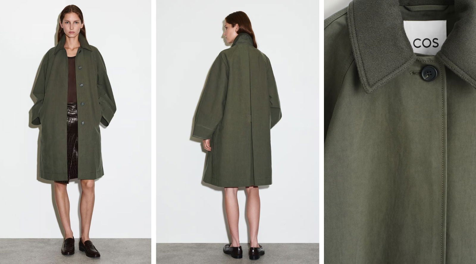 Gabardina en verde caqui con ribetes de lana (229€) | COS