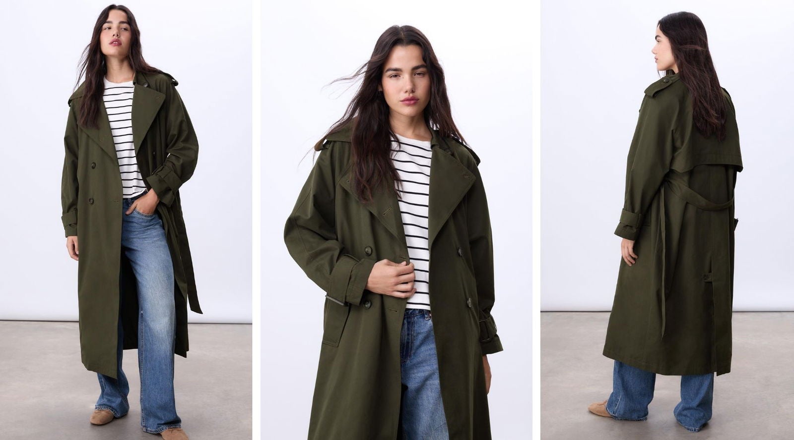 Trench oversize largo en verde oscuro (49,99€) | Stradivarius