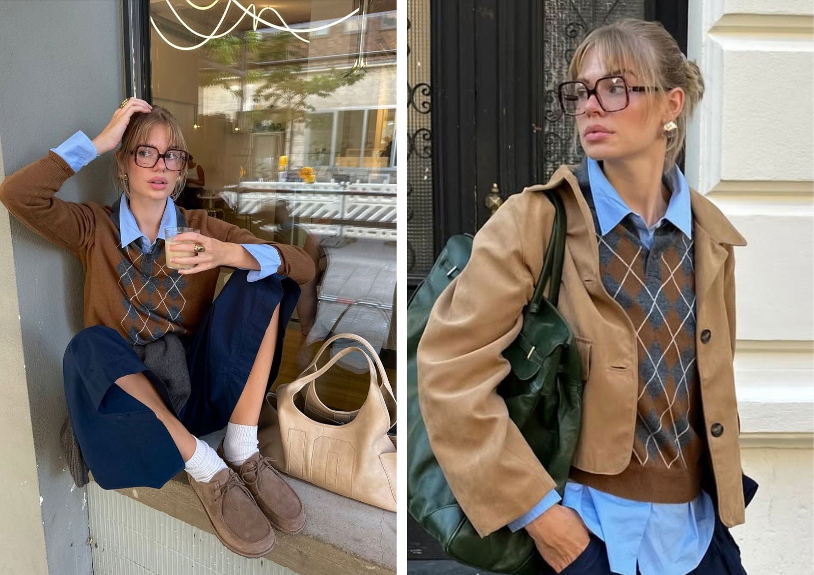 Culotte y mocasines combinados con jersey de rombos | @linda.sza