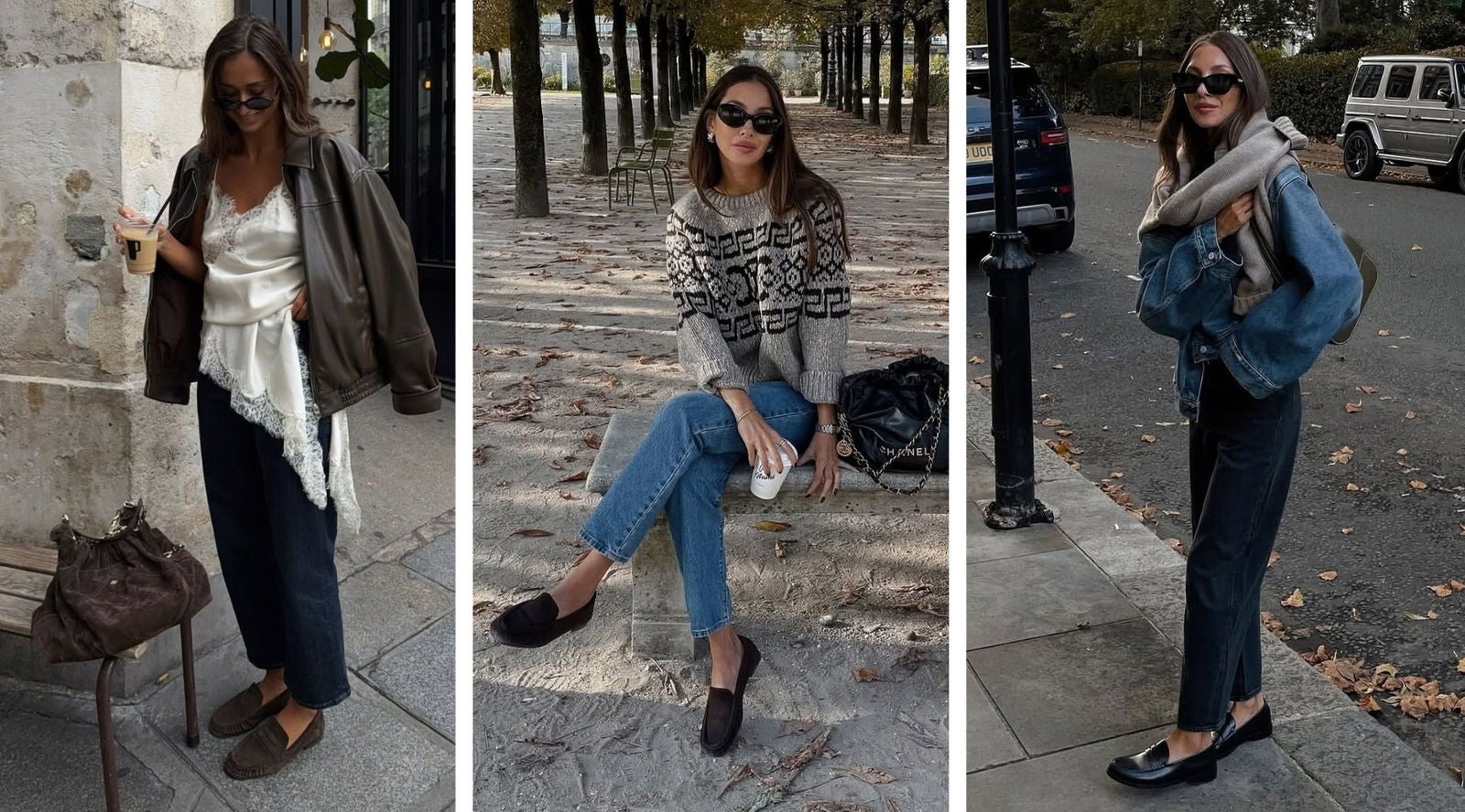 Tres formas distintas de llevar mocasines con vaqueros rectos | @margauxbtn y @fakerstrom