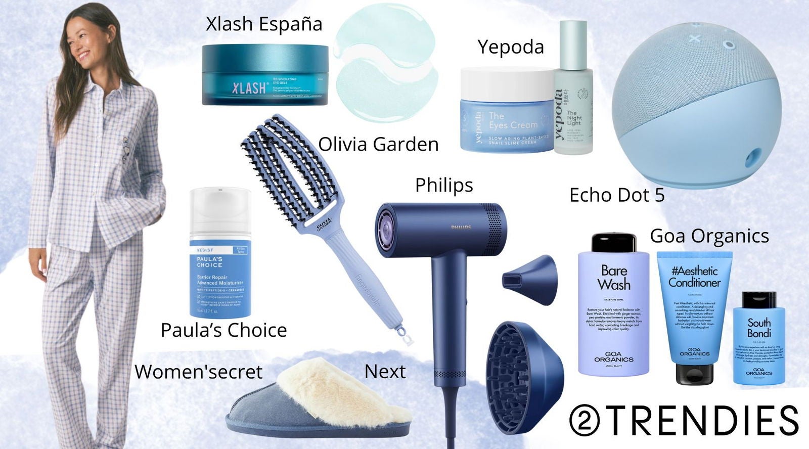 Azul para descansar y reconectar: prendas cómodas y pequeños gadgets que invitan a la calma.